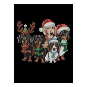 Pôster Quatro Cães Dachshund Vestidos Em Aposentado Festi