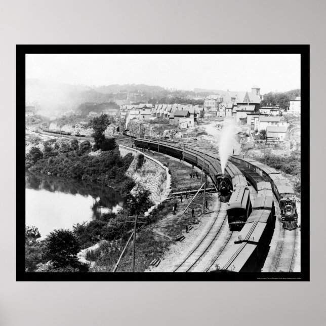 Pôster Quatro Comboios Passando Pequenas Quedas, NY 1890 (Frente)