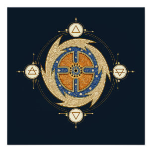 Pôster Quatro Elementos Mandala Marroquina Geometria Sagr