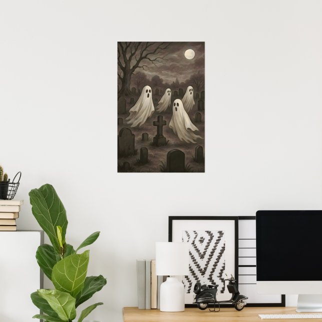 Poster Quatro Fantasmas Sob a Lua Cheia no Cemitério (Escritório em casa)