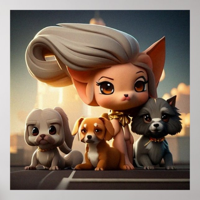 Poster Quatro filhotes bonitos posando para a câmera (Frente)