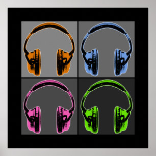 Pôster Quatro Fones de Ouvido Pop Art