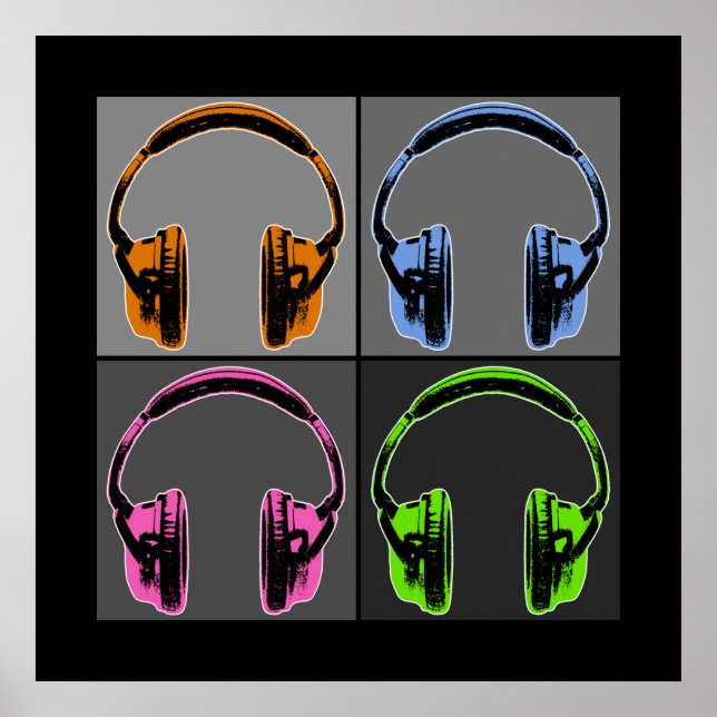 Pôster Quatro Fones de Ouvido Pop Art (Frente)