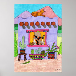 Poster Quatro gatos em uma Adobe House roxa