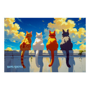 Pôster Quatro Gatos Observando o Pôr do Sol