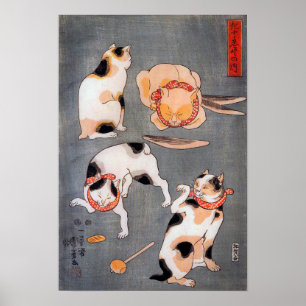 Poster Quatro gatos - Ukiyo-e Art Utagawa Kuniyoshi