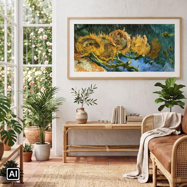 Poster Quatro Girassóis Cortados por Vincent van Gogh (Four Cut Sunflowers by Vincent van Gogh is a vintage post impressionism still life floral painting.)