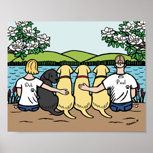Poster Quatro Labradores e Pais Lago View (Frente)