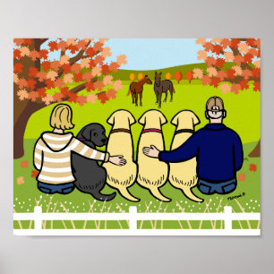 Poster Quatro Labradores e Pais no outono