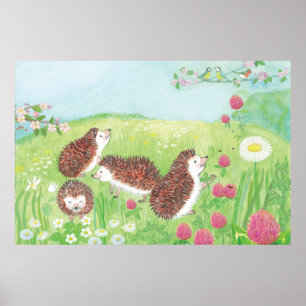Poster Quatro Pequenos Hedgehogs no Prado