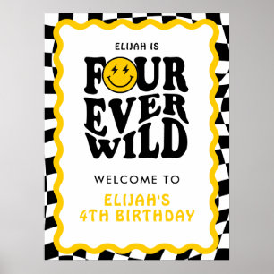 Poster Quatro Selvagem Sorriso Menino 4º Aniversário Bem-