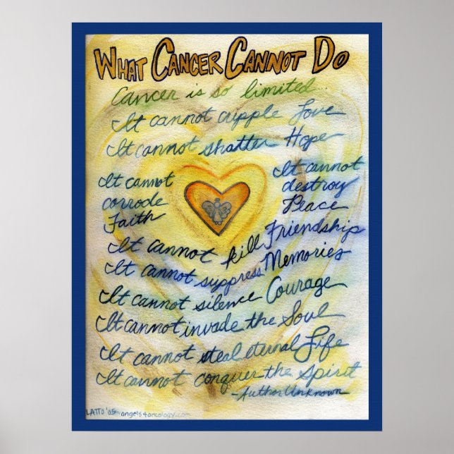 Poster Que Cancer Não Pode Fazer (Texto Azul e Dourado) L (Frente)