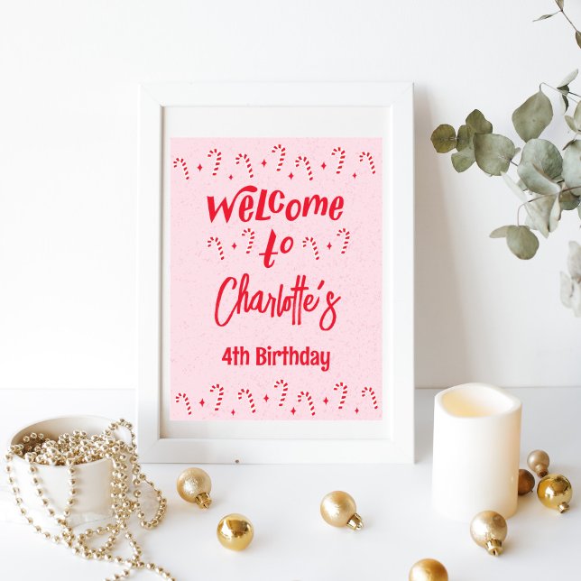 Poster Que Dia de Férias de Natal divertido Seja bem-vind (candy cane winter birthday welcome sign
)