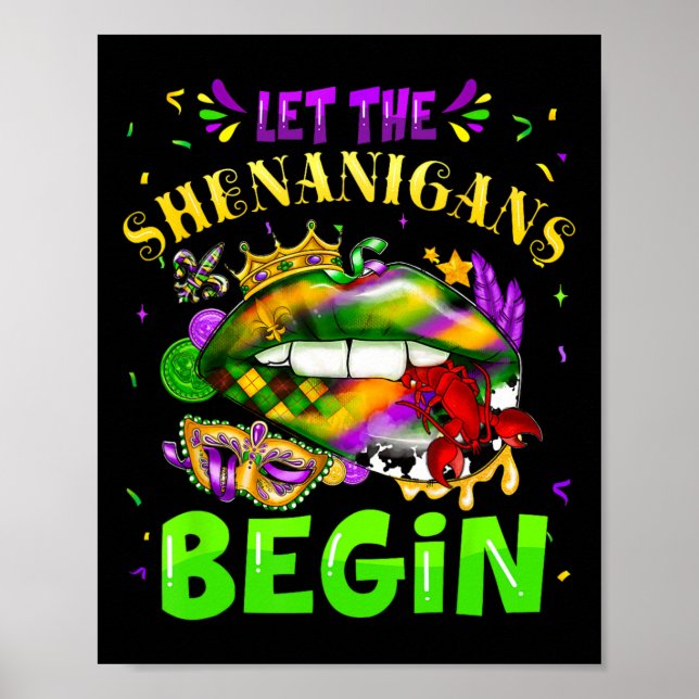 Poster Que Os Shenanigans Comecem A Mardi Gras Lábios Hom (Frente)
