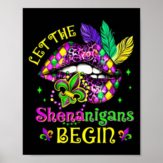 Poster Que Os Shenanigans Comecem A Mardi Gras Lábios Hom (Frente)