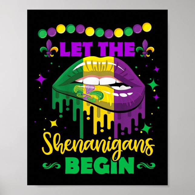 Poster Que Os Shenanigans Comecem A Mardi Gras Lábios Hom (Frente)