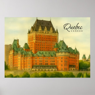 Poster Quebec Canadá Aquarela Antiga Viagem