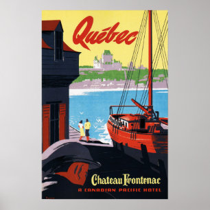 Poster QUEBEC Canada Chateau Frontenac Ship Harbor Viagem