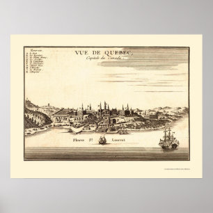 Pôster Québec, mapa panorâmico de Canadá - 1755