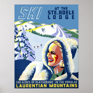 Poster Quebeque, Canadá, menina de esqui na montanha de