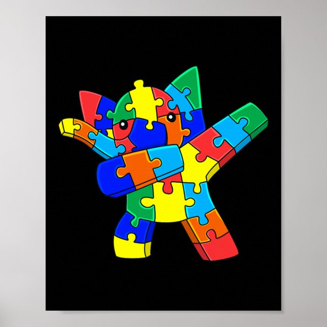 Poster Quebra-cabeça de Elefante Batido Peças Autism Dab  (Frente)