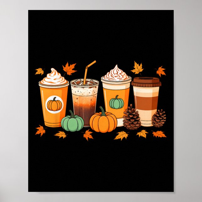 Poster Queda Ação de Graças Pumpkin Sce Café outono (Frente)