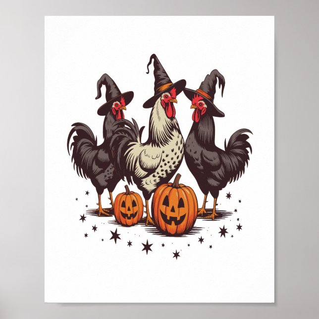 Poster Queda da Bruxa de Frango de Abóbora do Halloween (Frente)