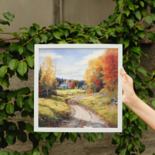 Poster Queda E Outono Em Vermont Fazenda Aquarela