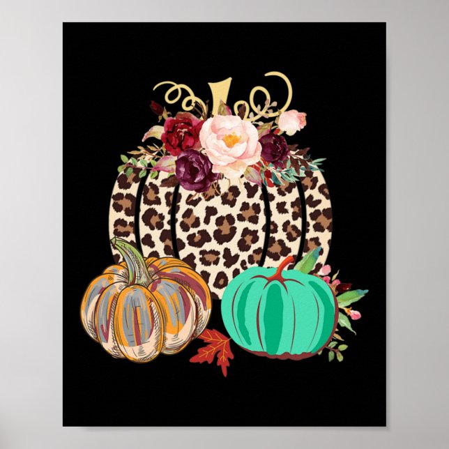 Poster Queda Leopard Cheetah Pumpkin Rustic Halloween Tha (Frente)