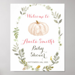 Poster Queda Pumpkin Greenery chá de fraldas Floral bem-v