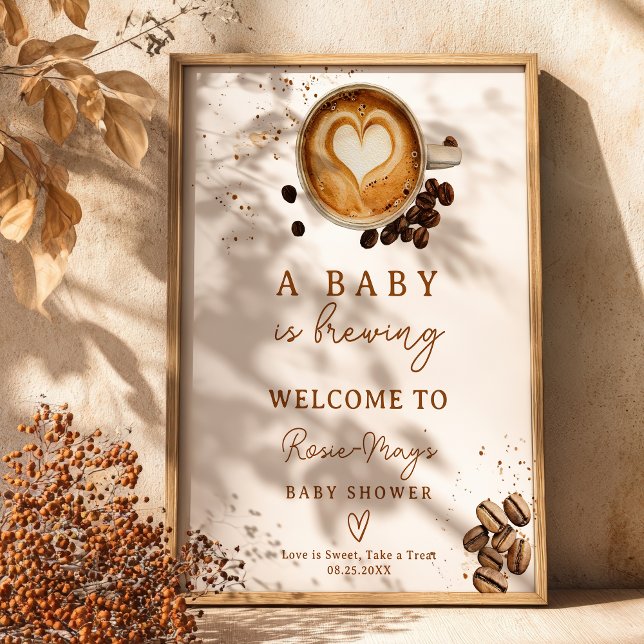 Poster Queda Um Bebê Está Fazendo Chá de fraldas De Café  (Fall A Baby Is Brewing Coffee Baby Shower Welcome Poster)