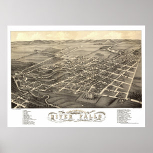 Poster Quedas do rio, mapa panorâmico dos WI - 1880