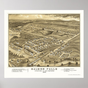 Pôster Quedas Salmon, mapa panorâmico do NH - 1877