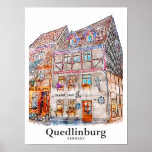 Poster Quedlinburg Alemanha Viagem Watercolor Desenhado