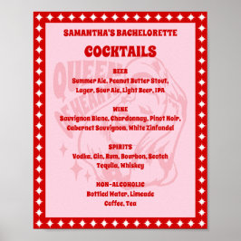 Poster Queen of Hearts Bachelorette Cocktail Menu Sign