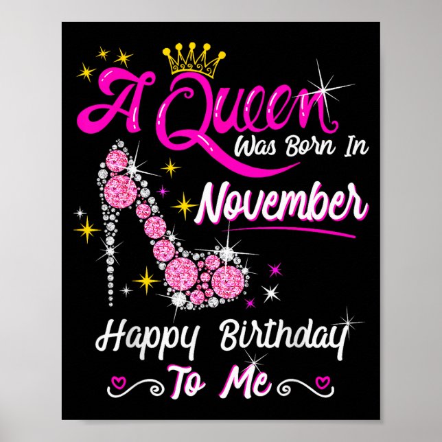 Poster Queen Was Born In November Cute Funny Happy Birthd (Frente)