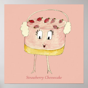Poster Queijo De Morango Bonito Funny Quirky Cake Pink