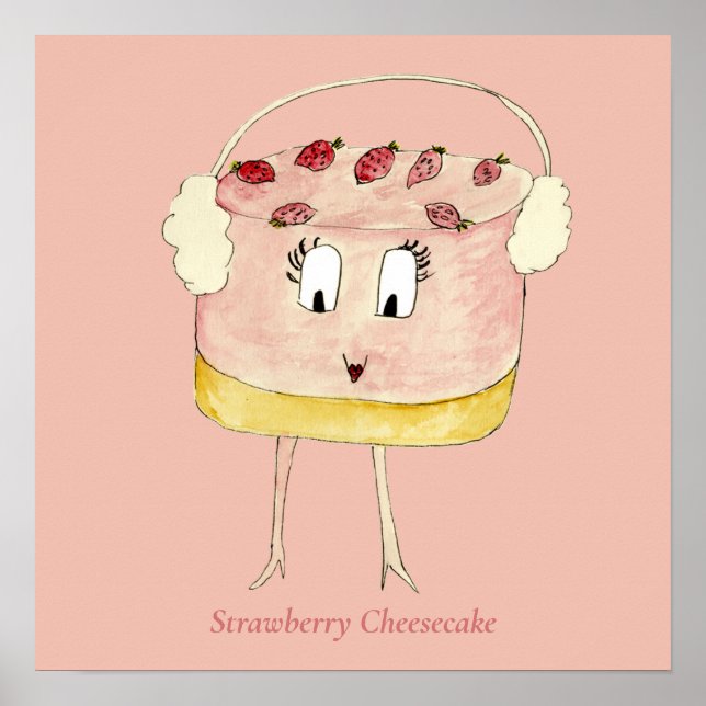 Poster Queijo De Morango Bonito Funny Quirky Cake Pink (Frente)
