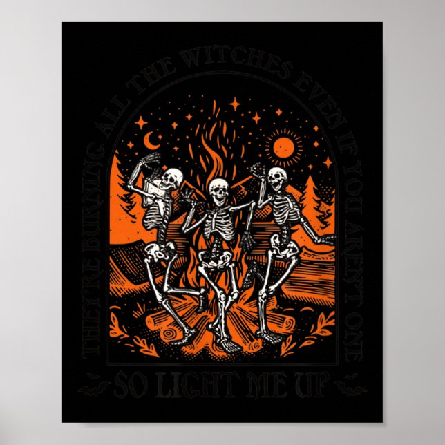 Poster Queimando as bruxas esqueleto de Halloween dançand (Frente)