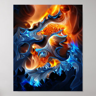Poster Queimando Fogo e Arte Fractal Espiral do Gelo