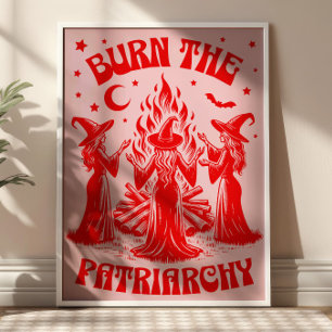 Poster Queime a Patriarquia Vermelho Vintage Bruxas Femin