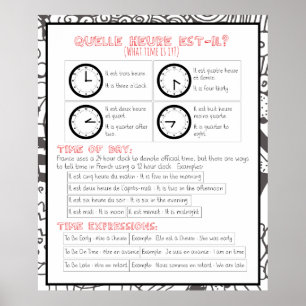 Poster Quelle heure est-il? Que horas são?