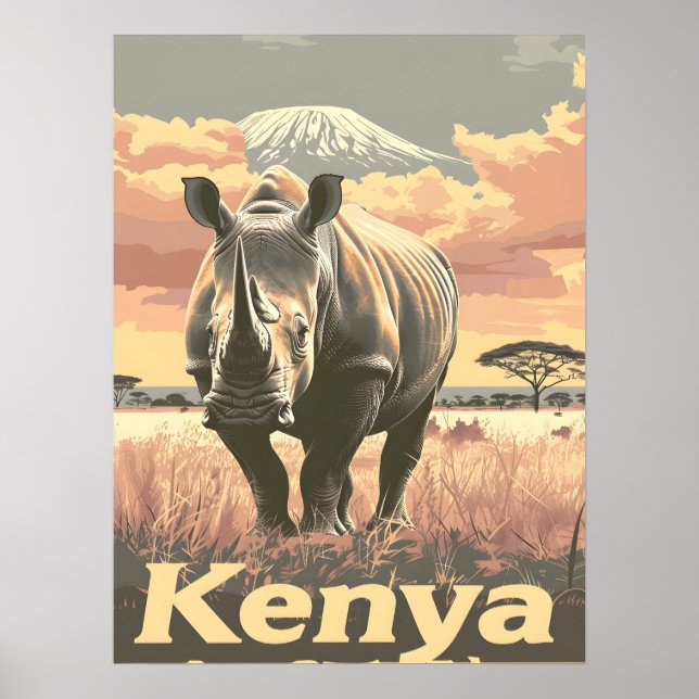 Poster Quênia Rinoceronte Vintage (Frente)