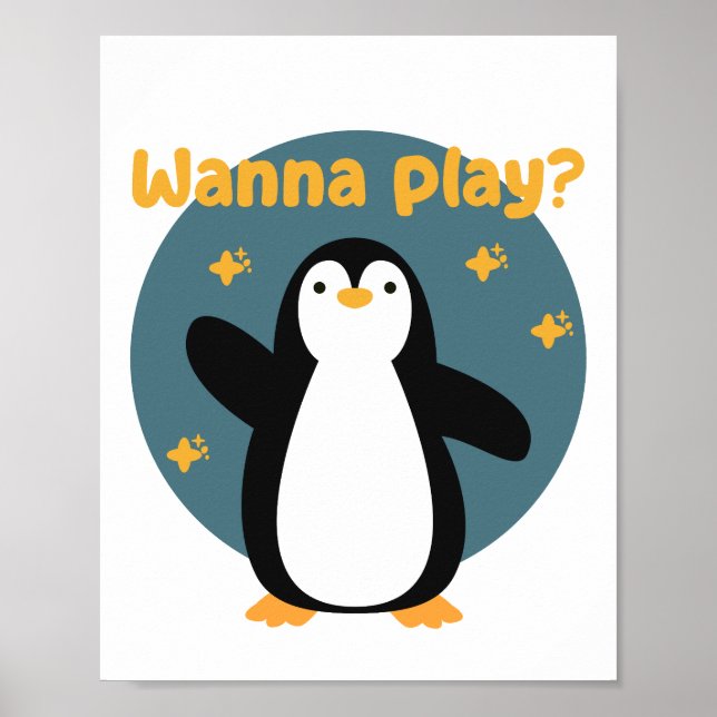 Poster Quer brincar de pinguim engraçado Kawaii (Frente)