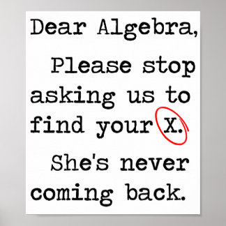 Poster Querida Álgebra, Por Favor, Pare De Nos Pedir Para