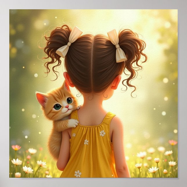 Poster Querida menina com seu gatinho (Frente)