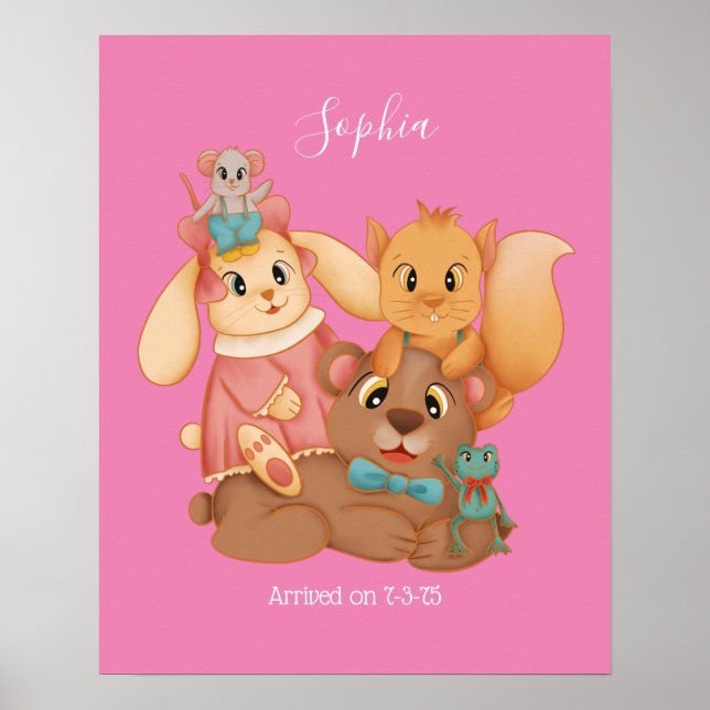 Poster Querido Urso e Amigos, Nome Branco, Rosa (Frente)
