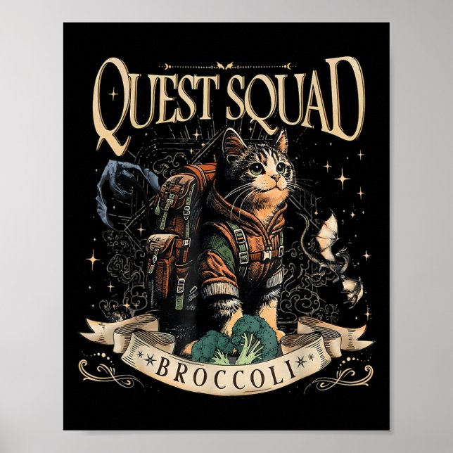 Poster Quest Fantasy Squad Broccoli Kitten Engraçado Cat (Frente)