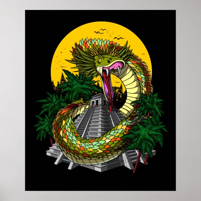 Poster Quetzalcoatl Aztec Cobra da Pirâmide Maya (Frente)