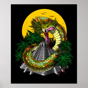 Poster Quetzalcoatl Aztec Cobra da Pirâmide Maya